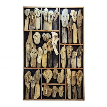 Panel figuras ceremonia tribal de madera de río 80x120 cm