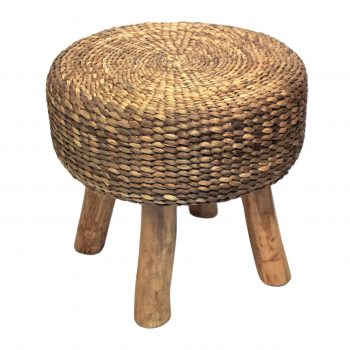 Taburete madera de teca 3 patas y jacinto de agua