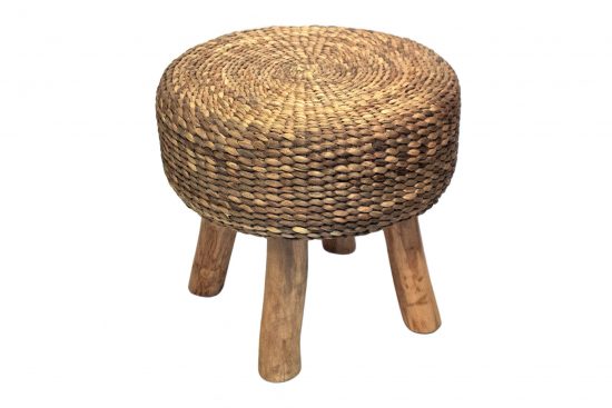Taburete madera de teca 3 patas y jacinto de agua