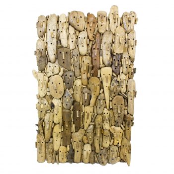 Panel figuras ceremonia tribal de madera de río 120x8x80cm