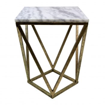 Mesa auxiliar hierro dorado combinada con marmol blanco 45x45x59cm