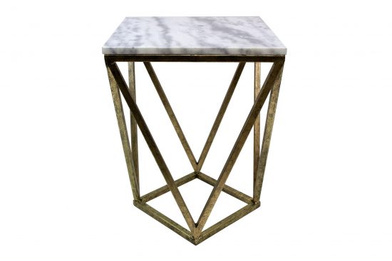 Mesa auxiliar hierro dorado combinada con marmol blanco 45x45x59cm