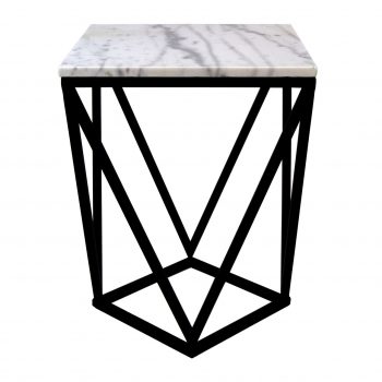 Mesa auxiliar hierro negro combinada con marmol blanco 45x45x59cm